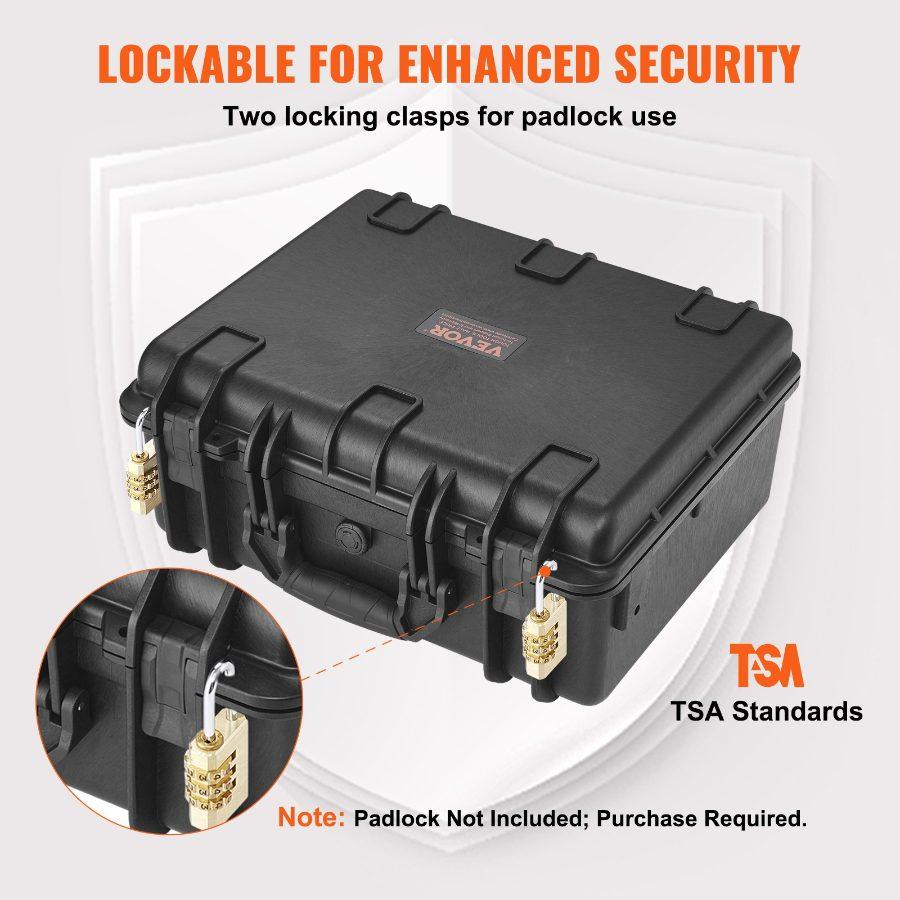 VEVOR Hard Pistol Cases with Pre-cut Lining, Waterproof Dustproof Hard Gun Case for 5 Pistol, 18.9×16.3×8.5 in Lockable Pistol Case, Black, 18.9X16.3x8.5"