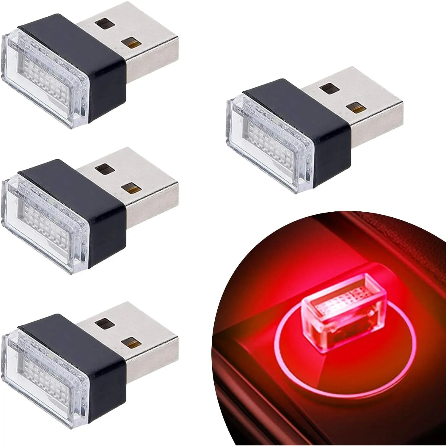 4 count Ice Blue USB  Interior Atmosphere Lamps,  Mini Led USB Lights for  Decoration, Lighting
