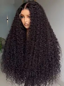 Soft Long 26-Inch 180 Density Kinky Curly Lace Front Wig, Glueless Pre-Plucked Heat Resistant Daily Wear Hairpiece