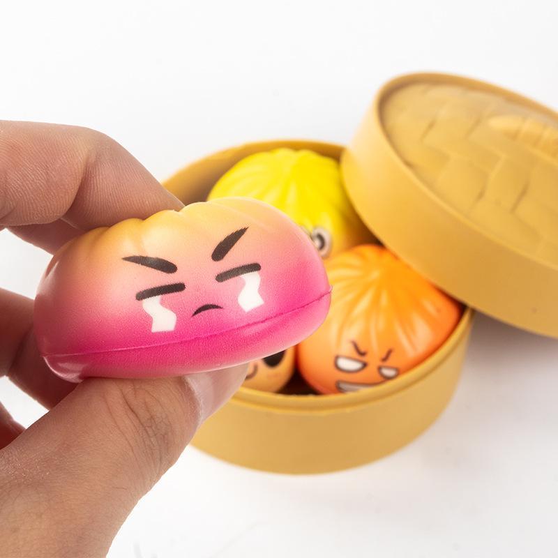 Surprise Rainbow Squishy Bun Toy Slow Rising Squeeze Fidget Toy with Steamer for Stress & Anxiety Relief