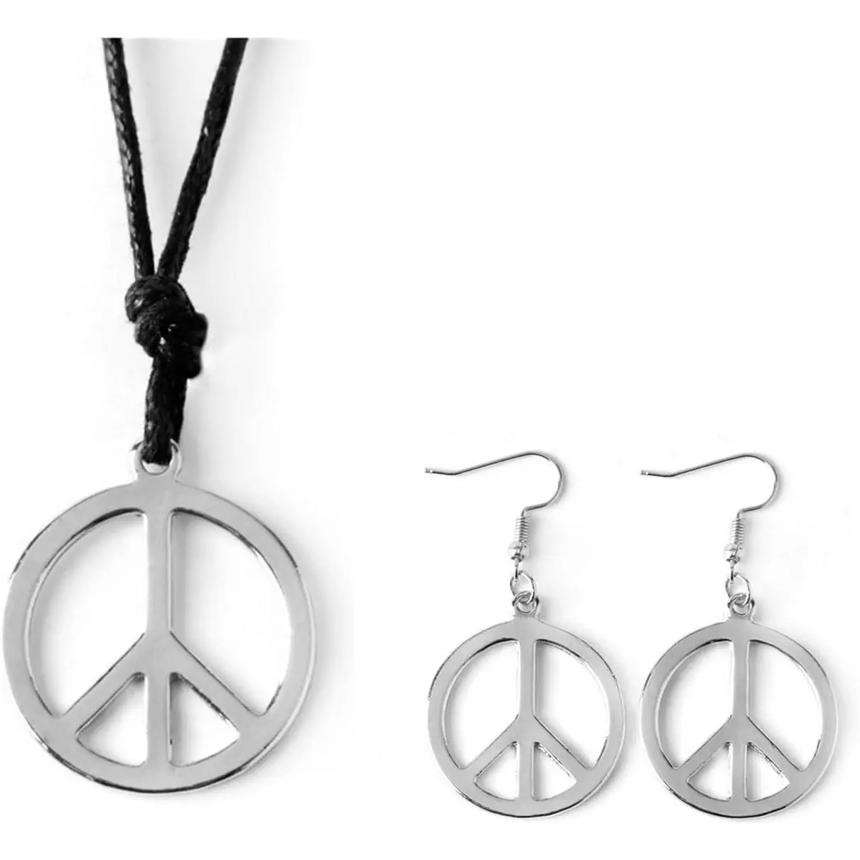 Peace Sign Pendant Necklace Earrings Set   Hippie Costume Peace Sign Necklace Set Boho 60s 70s Party Accessories  Set for Women Men
