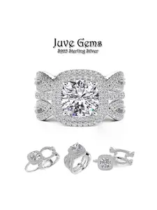 Square Zirconia Double-Layer Pavé Multi Cut Cluster Ring Two-Piece Set, Luxurious High-End Unique Design, Perfect Jewelry Gift for Anniversaries, Weddings, Banquets, and Festive Occasions