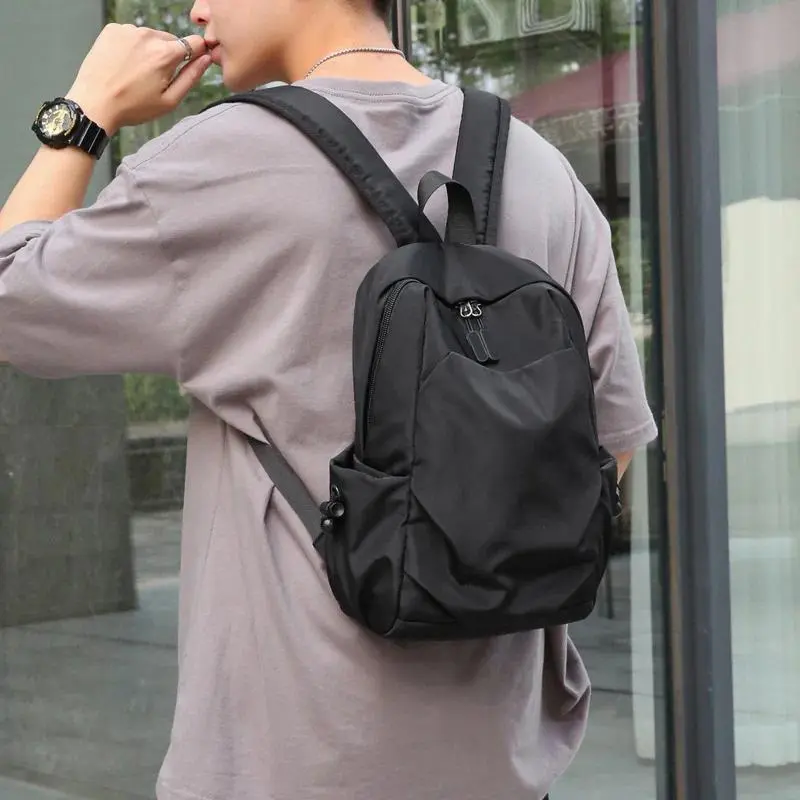 Men's 2023 Chic Waterproof Canvas Mini Backpack - 25cm*35cm*14cm, Zip-Closure, Fashion Small Black Shoulder Bag for Adults (School, Travel Use)
