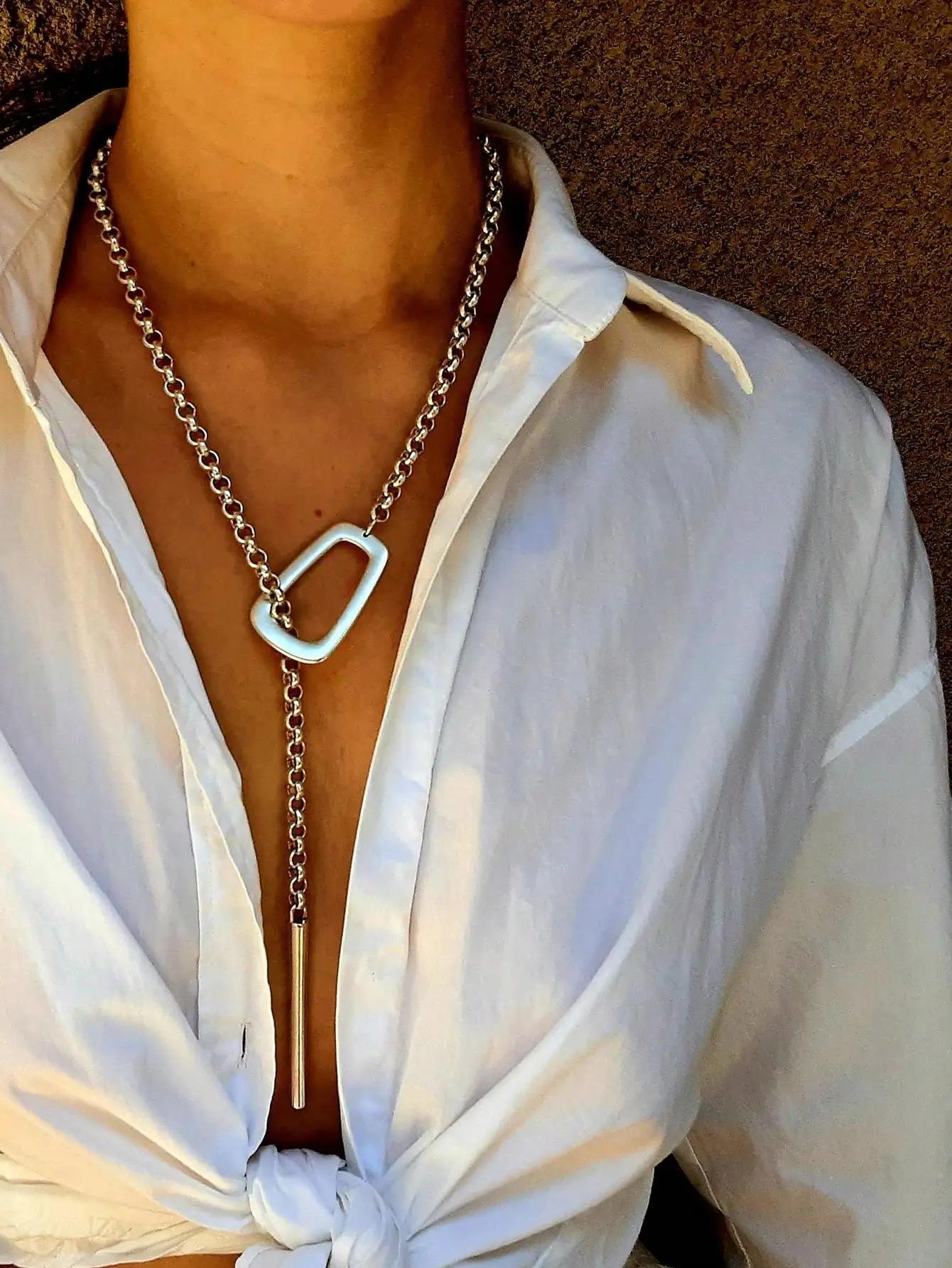 Long Bar Silver Plated Copper Chain Pendant Women's Bold Y Necklace Unique Chunky Chain Adjustable Lariat Necklace Beautiful Collarbone Necklace Trendy Chunky Statement Jewelry for Party Daily Wear Long Bar Silver Plated Copper Chain Pendant Women's Bold Y Necklace Unique Chunky Chain Adjustable Lariat Necklace Beautiful Collarbone Necklace Trendy Chunky Statement Jewelry for Party Daily Wear