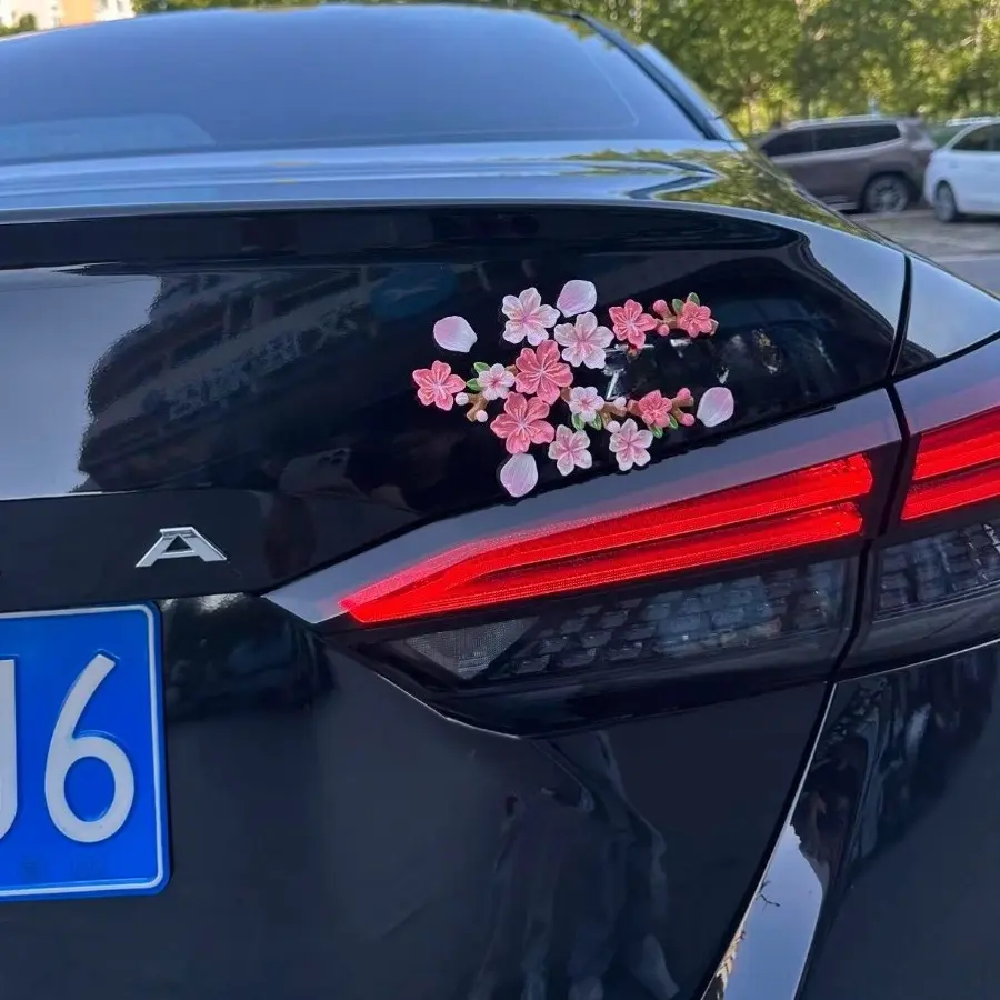 16 pieces 3D three-dimensional peach blossom car sticker car electric vehicle flower decorative sticker seamless dispensing interior resin cherry blossom rear watch