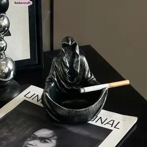 Embercraft Epoxy Resin Black Ashtray for Men, Creative Modern Decorative Luxury Smoking Accessory, Home Living Room Tabletop Ornament