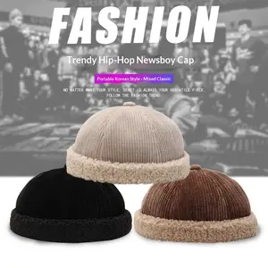 1pc Winter Warm Beanie Hats for Women,Winter Flannel Warm Rolled Cuff Docker Cap Fleece Brimless Driver Hats Plush Landlord Hat