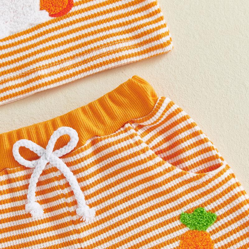 Toddler Baby Girl Boys Easter Outfits Set Short Sleeve Carrot Bunny Letter Embroidery T-Shirt and Shorts Infant Easter Clothing Set 0-3 Years