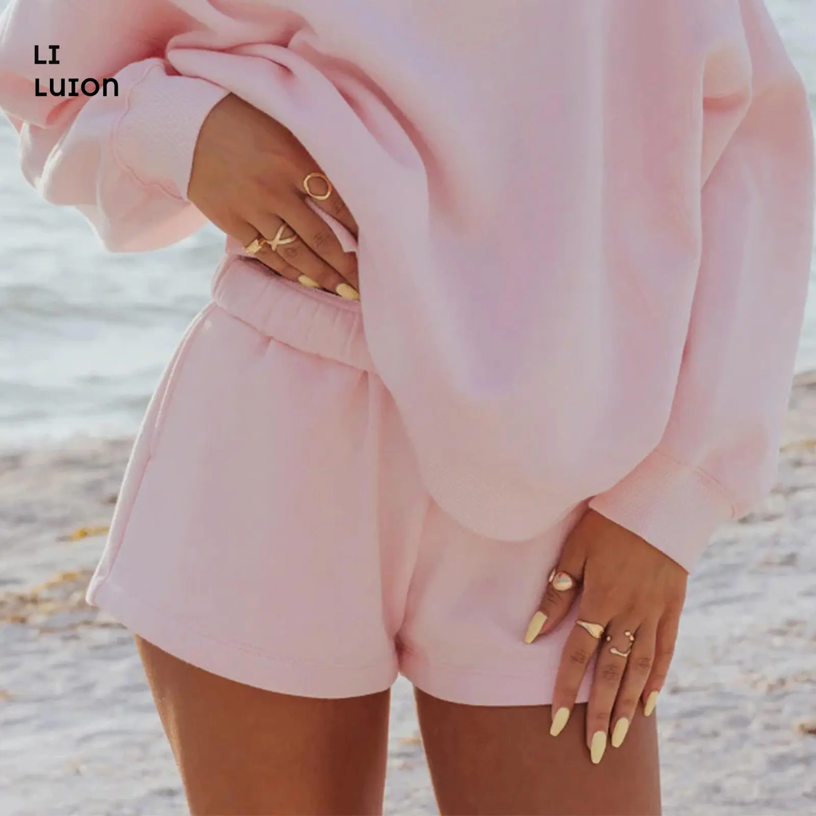 Women Fall Teen Girls Cute Sweat Shorts Casual Loose Fit Elastic Drawstring Waist Lounge Micro Shorts With Pockets