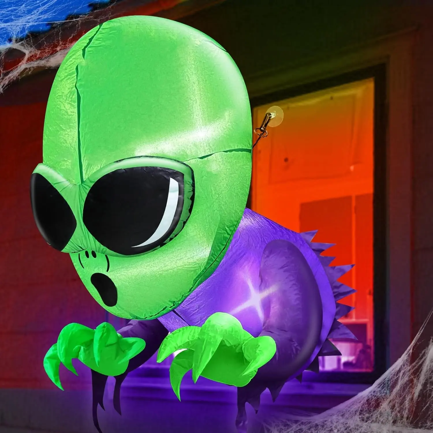 4 Ft Halloween Inflatables Outdoor Decorations Alien Broke Out from Window with Built in LED Blow Up Inflatable for Scary Halloween Decoration Party Home Indoor Outside Yard Garden Lawn Decor