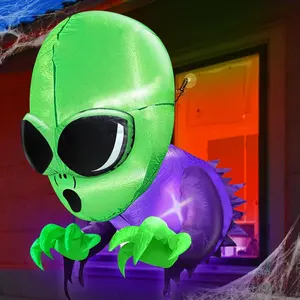 4 Ft Halloween Inflatables Outdoor Decorations Alien Broke Out from Window with Built in LED Blow Up Inflatable for Scary Halloween Decoration Party Home Indoor Outside Yard Garden Lawn Decor