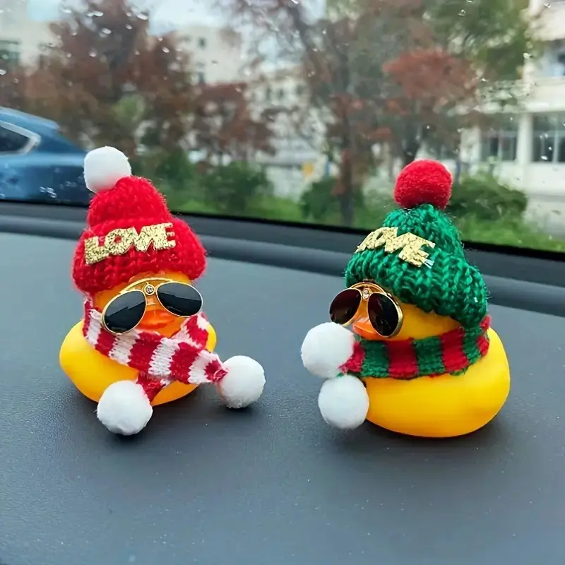 2 Cute Christmas Duck Car Decorations, Holiday Rubber Rearview Mirror Decals, Festive Car Accessories, Durable Design, Perfect Christmas Gift