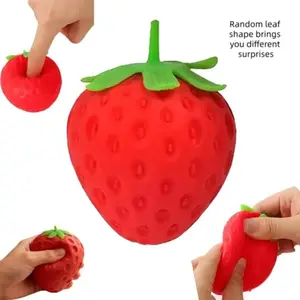 Cute Strawberry Soft Gel Stress Ball Squishy Toy, Kawaii Fruit Fidget Squeeze Toy for Kids & Adults, Anxiety & ADHD Relief Sensory Squishies, Fun Party Favor, Desk Decor & Birthday Gift