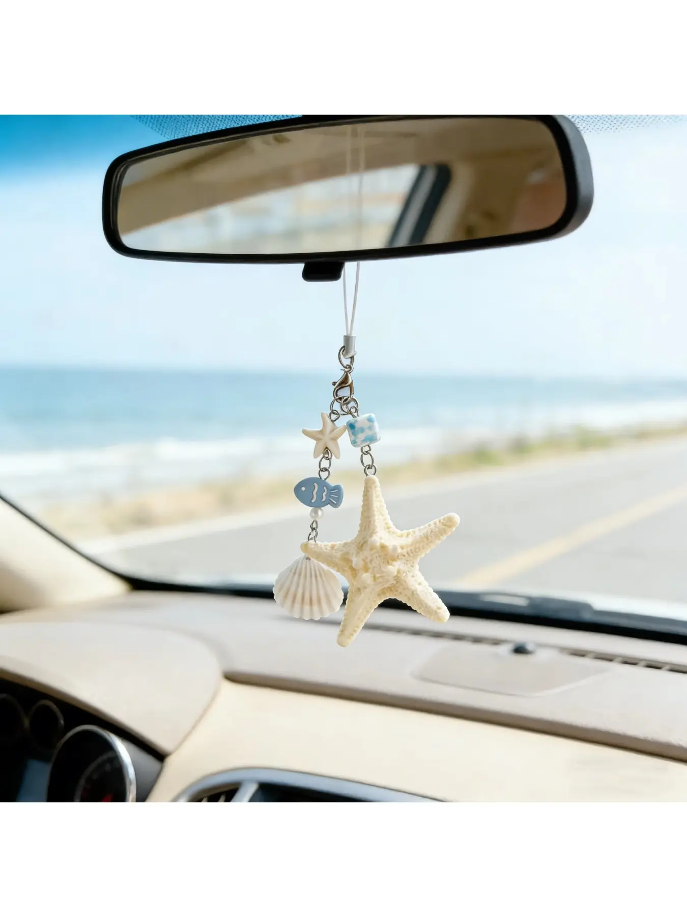 1 PCS Ocean Style Fish Decor Keychain Starfish Shell Shape Versatile Mobile Phone Pendant Vacation Bag Charm
