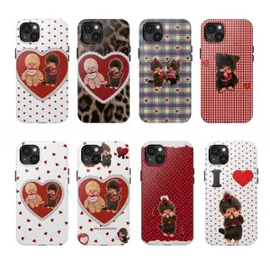 Monchichi Polka Dots Mix Leopard Tough Phone Case, Cutest Design Striped Case Cover Suitable for iPhone 17-11 Pro Max/Plus