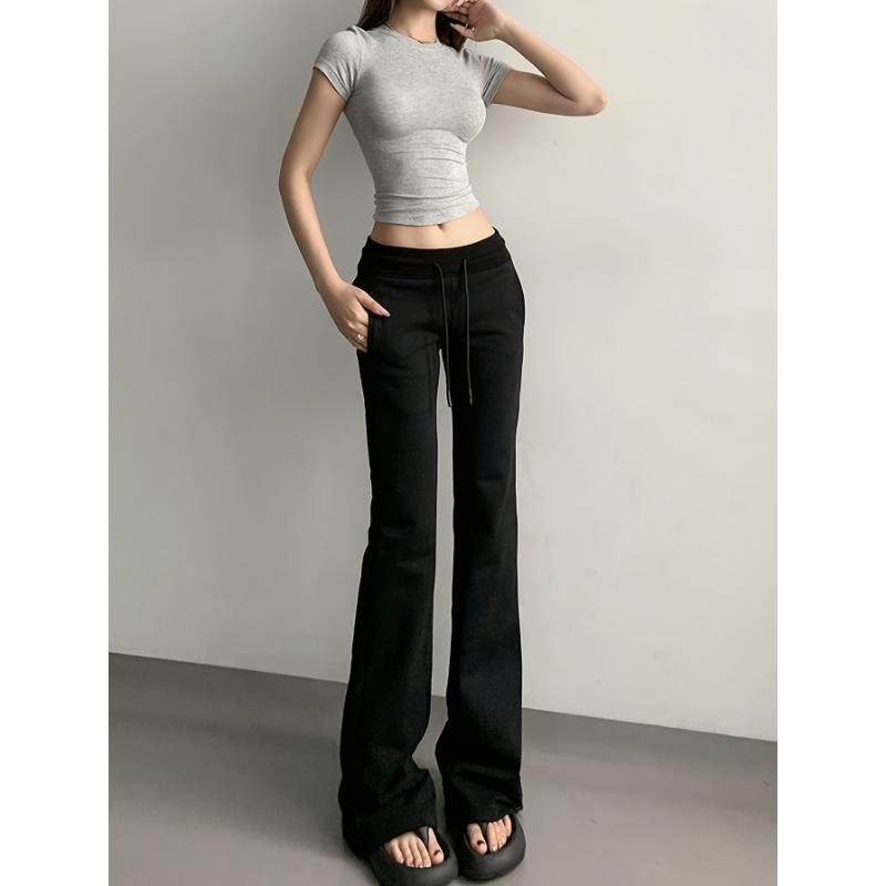 Drawstring Flare Leg Pants, Casual Forbidden Pants For Spring & Summer, Women's Clothing
