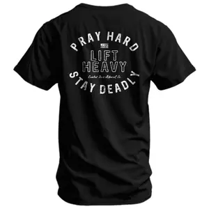 Pray Hard. Lift Heavy. Stay Deadly. Men's T-Shirt,"Pray Hard Lift Heavy Stay Deadly" Gym T-Shirt, Unisex Fitness Workout Graphic Tee Casual Cotton