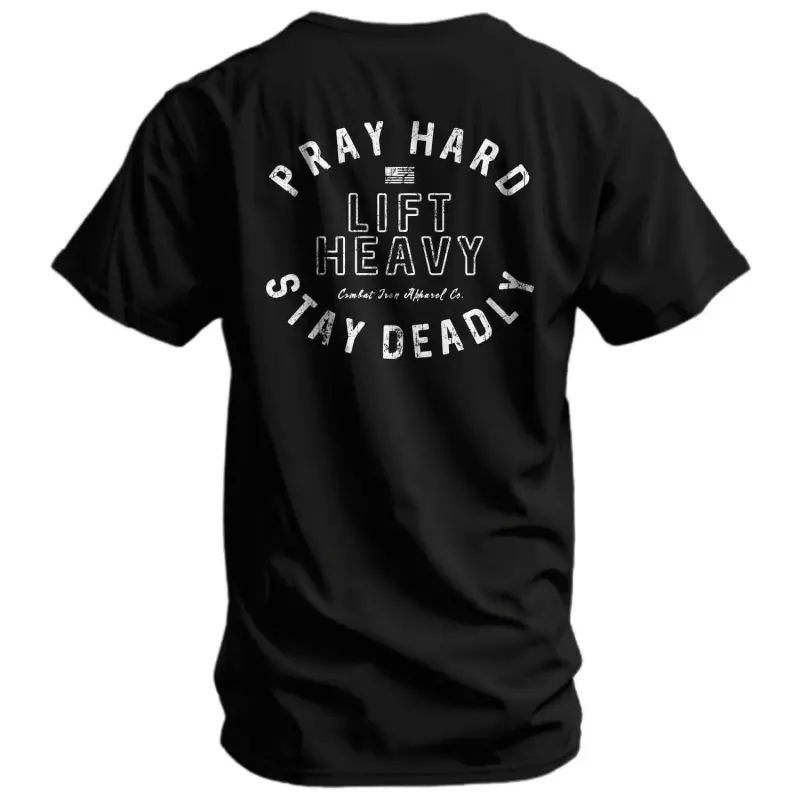Pray Hard. Lift Heavy. Stay Deadly. Men's T-Shirt,"Pray Hard Lift Heavy Stay Deadly" Gym T-Shirt, Unisex Fitness Workout Graphic Tee Casual Cotton