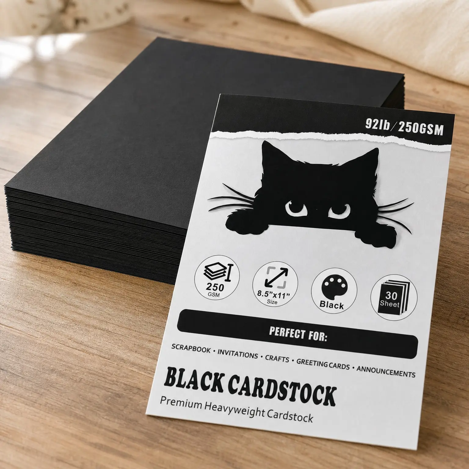 30 Sheets Black Cardstock Paper 8.5 x 11 Inches, 92lb/250gsm Thick Heavyweight Card Stock for Printer, Construction, Invitations, Scrapbooking, Crafting, DIY Projects, Decor & DrawingGift