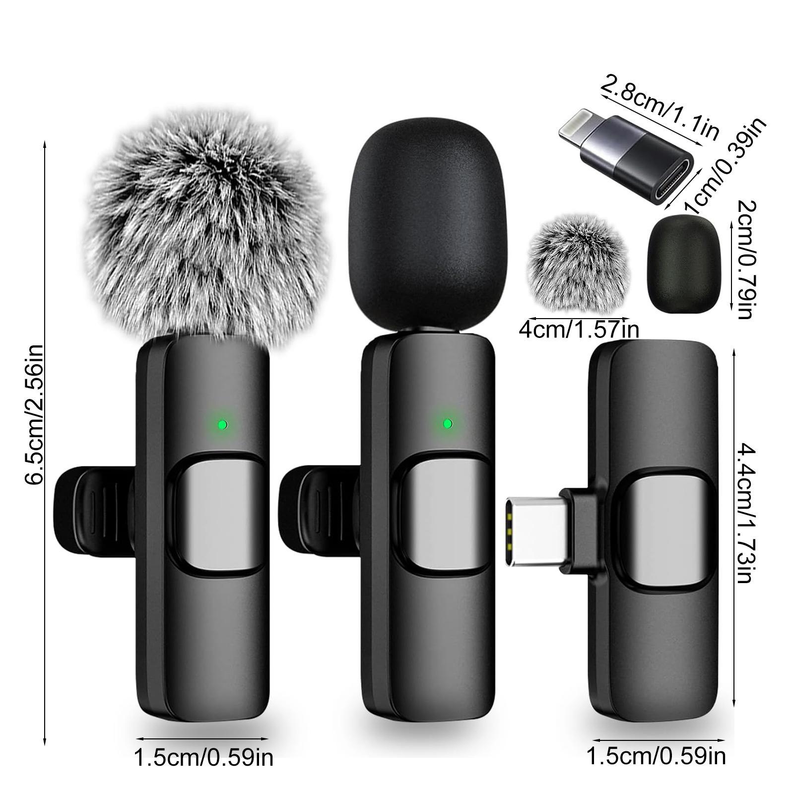 Wireless Microphone Set, Professional Wireless USB Rechargeable Mic, Directional Sensing Lavalier Microphone, Rechargeable Lapel Mic, Recording Microphone for Interview, Audio for Podcast, Vlog, Video