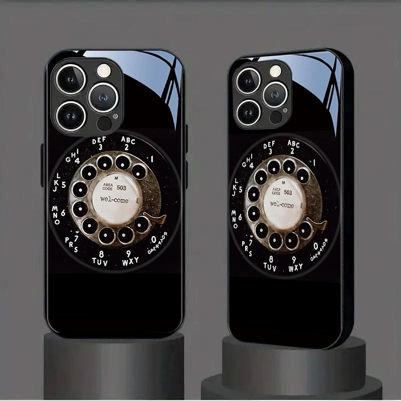 Creative retro telephone design tempered glass anti-fall phone case,for iPhone 17 Pro Max Phone Case 17 Air 16 E 15 Plus 14 13 12 11, Samsung Galaxy S22 S23 FE S24 Plus S25 ULTRA FE Plus A54 53 52 36 35 34 33 Note 20 Ultra