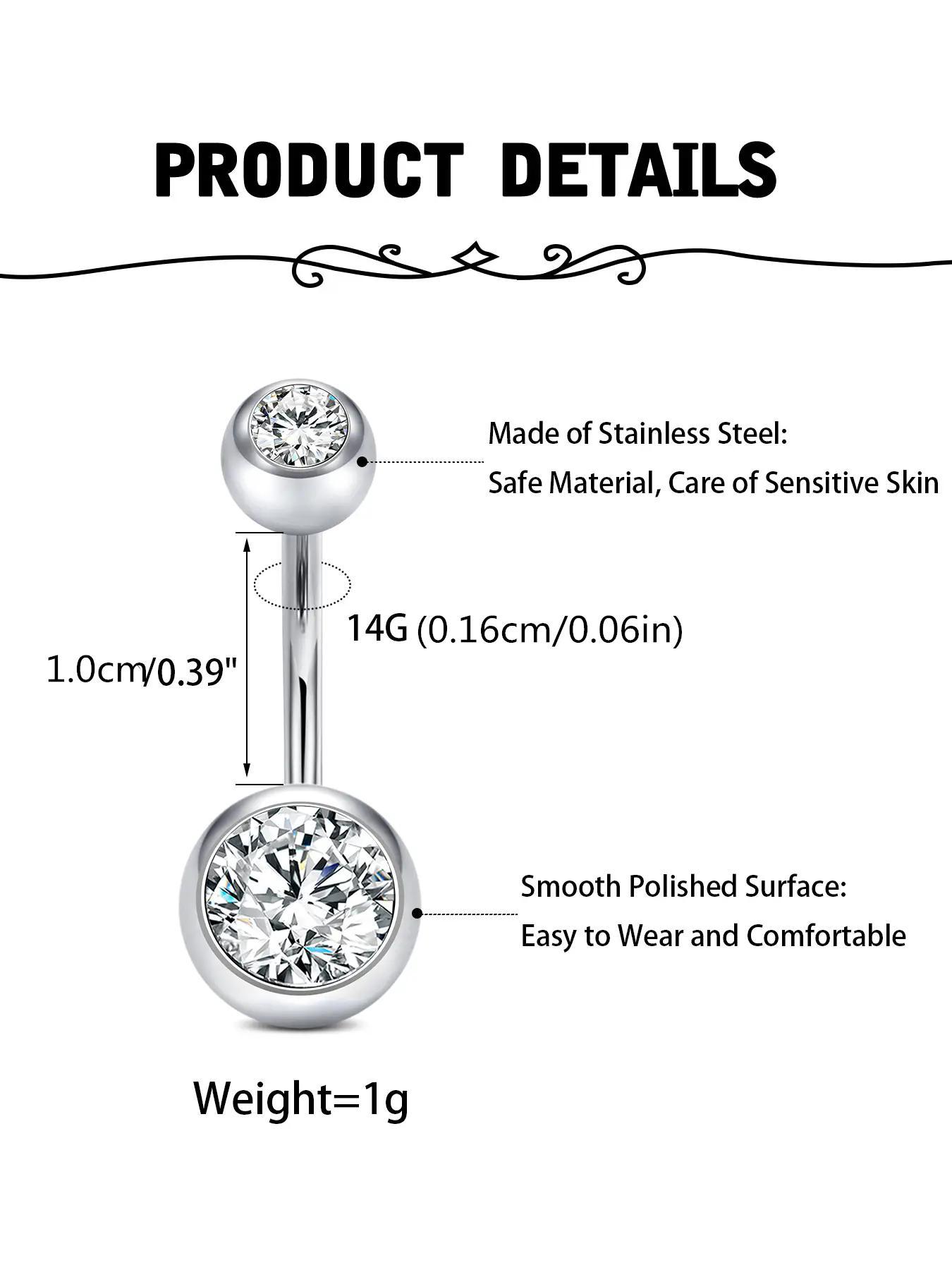 Rhinestone Decorated Navel Ring, Navel Piercing Jewelry, Stainless Steel Body Jewelry for Women & Men, Daily Clothing Decor