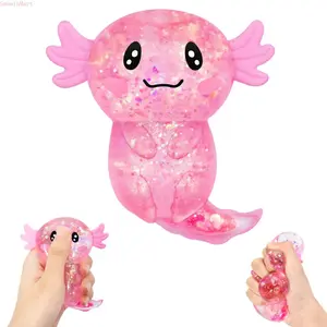 Glitter Axolotls Squishies Toy, Stretchy Axolotls Stress Ball, Soft Squeeze Sensory Fidget Toys for Kids Adults, Cute Easter Basket Stuffers Party Favors Classroom Prizes