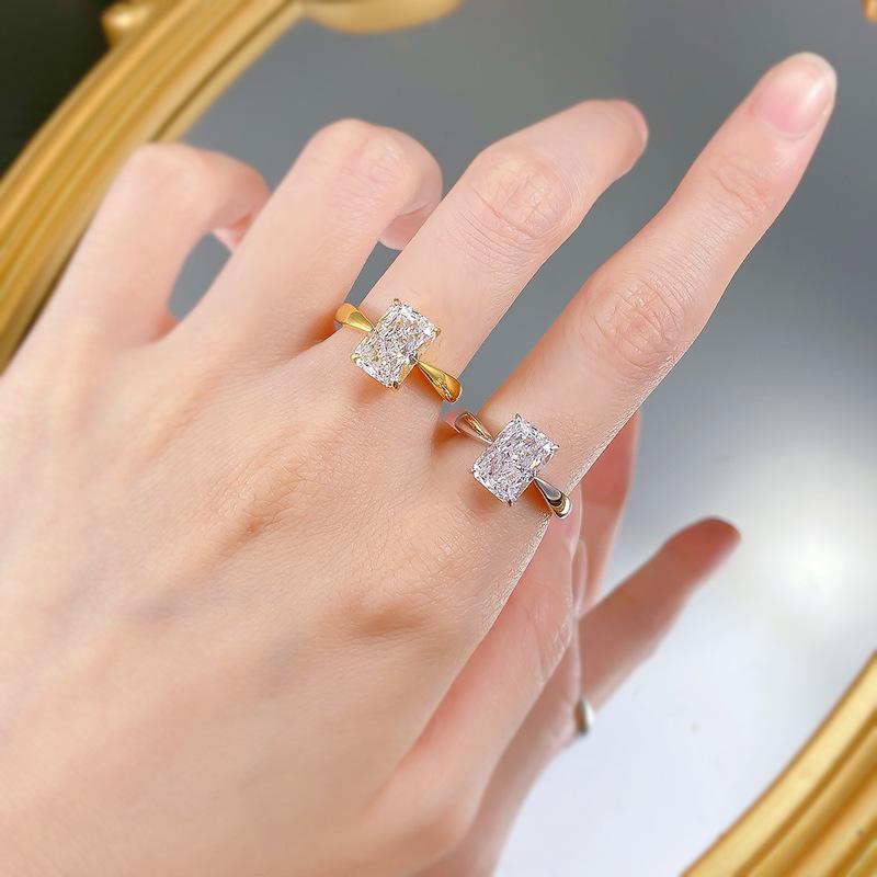 S925 Sterling Silver Ice Flower cut rectangular ring 7*10 8A cubic zirconia ring fashion jewelry accessory woman Girl promise ring springtok-353(50%)