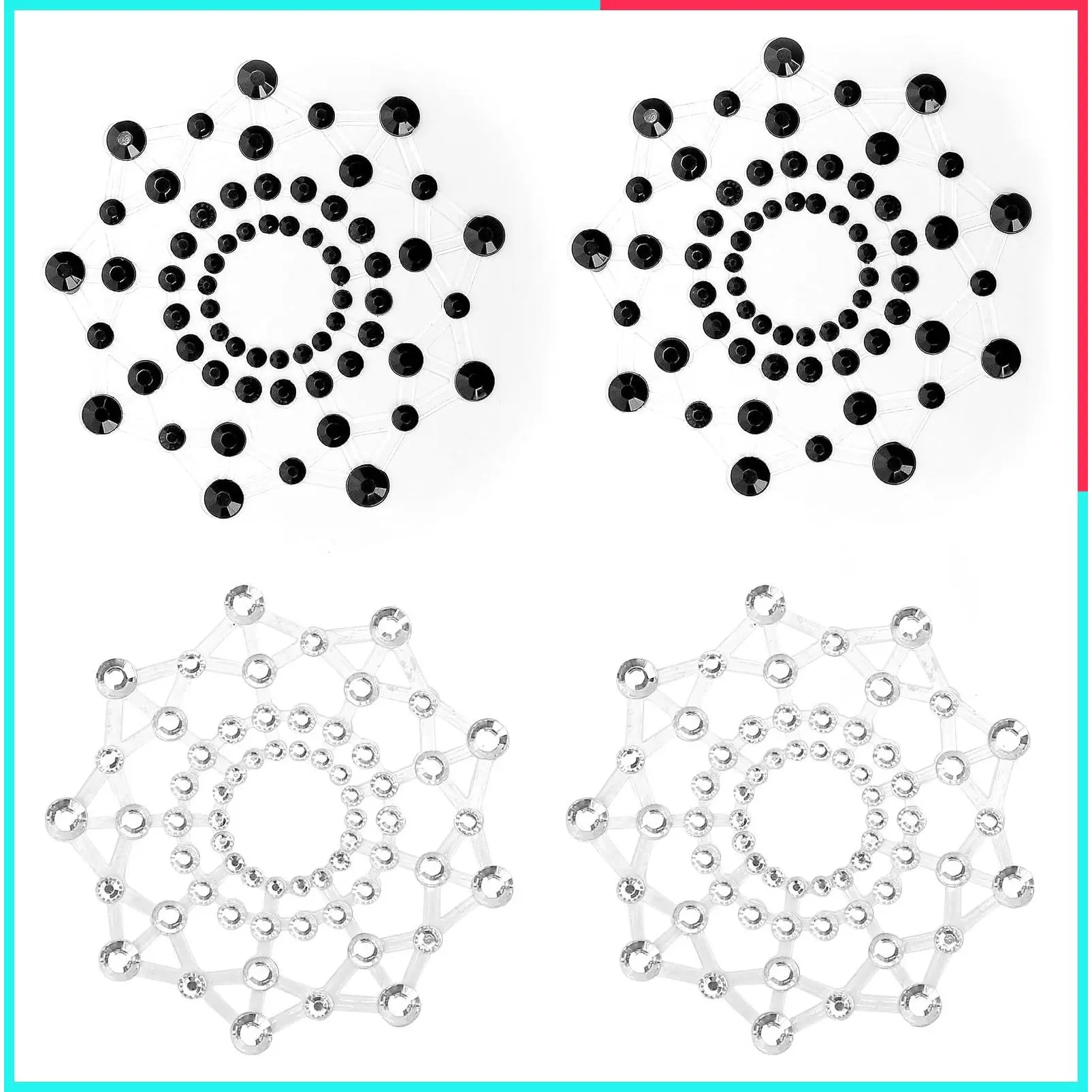 2 Pairs Reusable Crystal Rhinestone Diamond Pasties Nipple Covers, Glitter Silver Tassel Pasties for Halloween Christmas Sexy Party