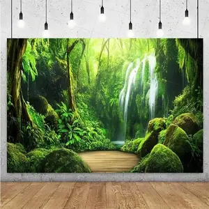 Forest Waterfall Wonderland Backdrop Background Cloth, Green Nature Tapestry Wall Hanging Photography Background Premium Polyester Fabric, Home Decor, Party Setup, Living Room Wall Art, Photo Studio Background