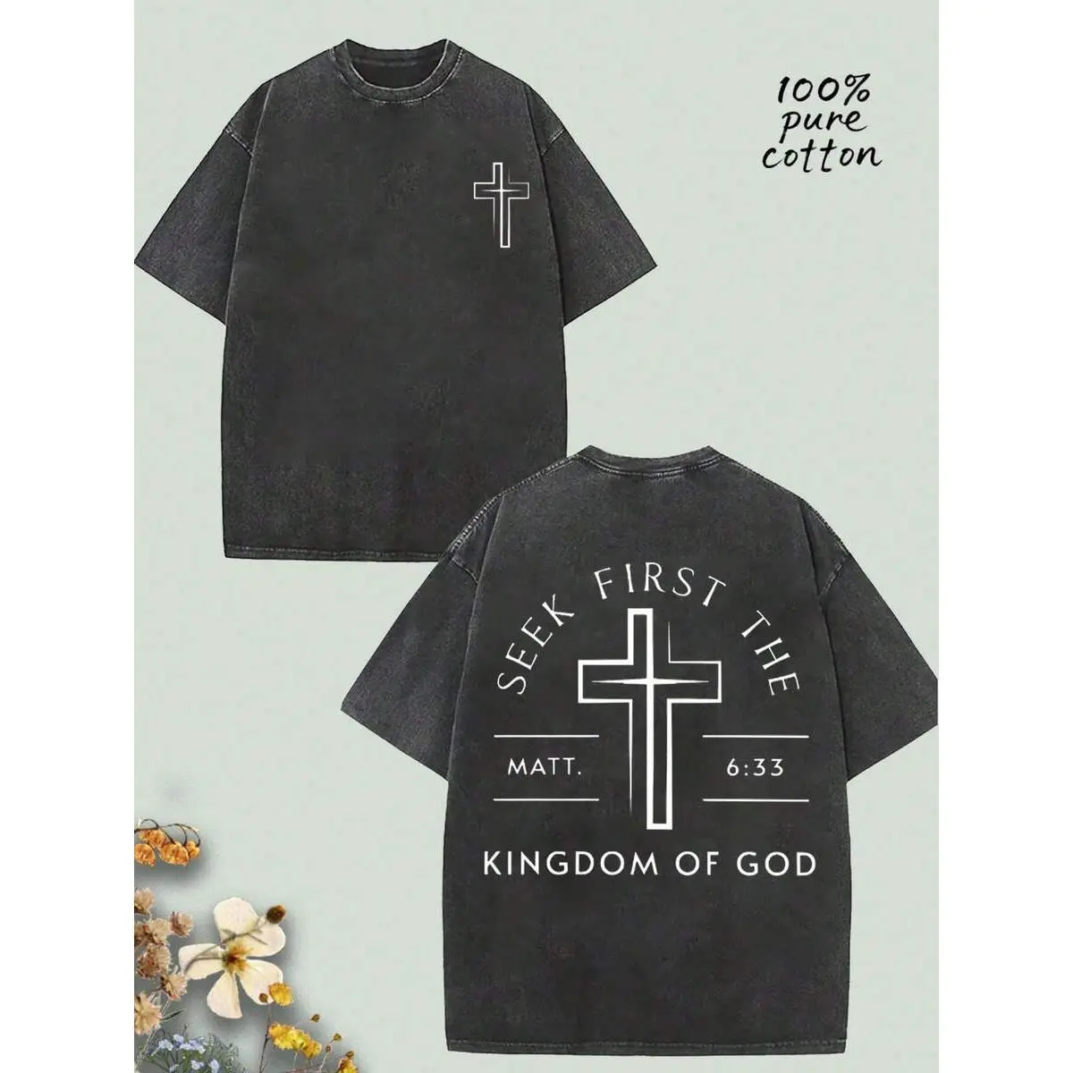 Seeking The Divinity Of God Is Worthy Of Your Faith, Believe In Christianity, Christian Believers, Classic Retro Fashion High Street Cross Popular Letter Pattern Printing Boutique 230c Washed Cotton T-Shirt......Classic