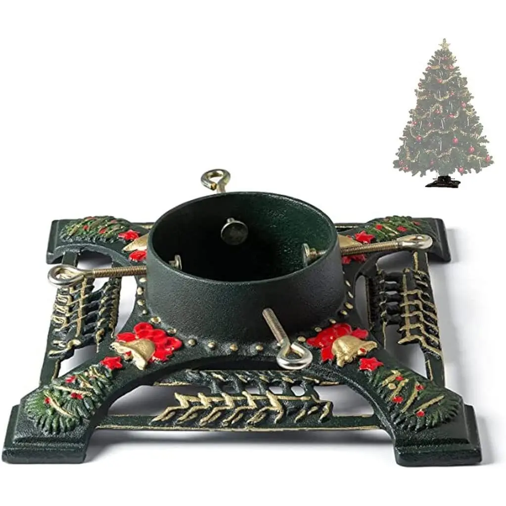 Christmas Tree Stand with Water Reservoir 13.66x13.66x5.51 Inches Classic Heavy Duty Universal Xmas Pine Base Holder for Artificial and Real Trees Deer Green