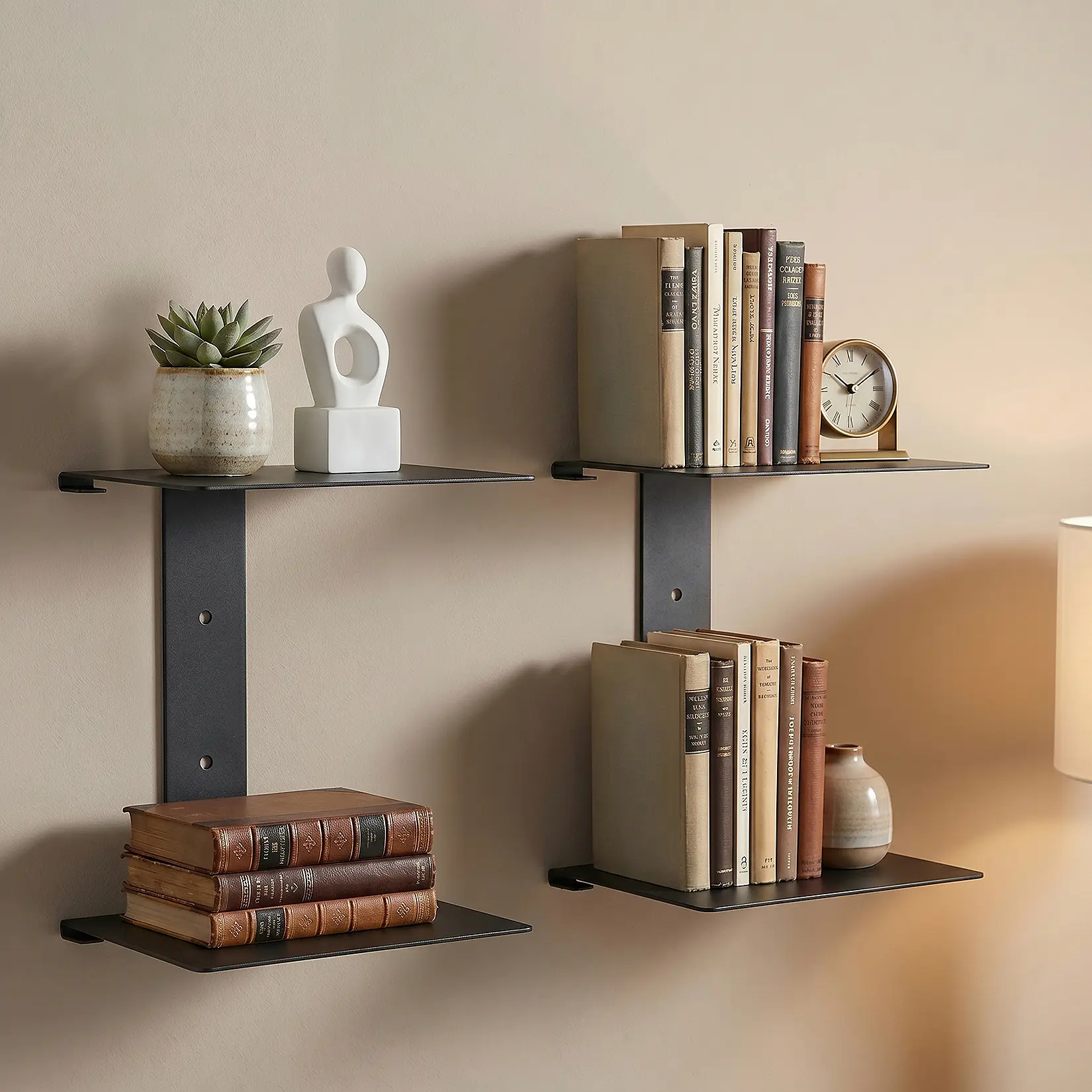 Modern Invisible Floating Wall Shelves Hidden Wall Mounted Bookshelf Set of 4 Sturdy Space Saving Storage For Bedroom Home and Office