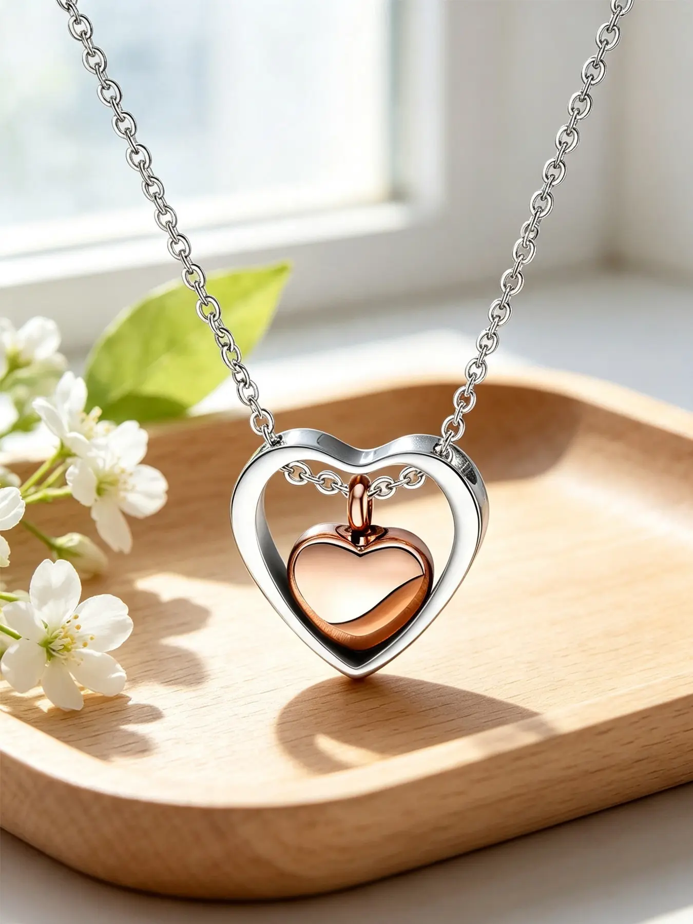 1 Pcs Double Heart Cremation Jewelry for Ashes Pendant Cremation Pendant Memorial Ash Necklace Urn Necklaces for Ashes with Mini Keepsake Urn Memorial Jewelry
