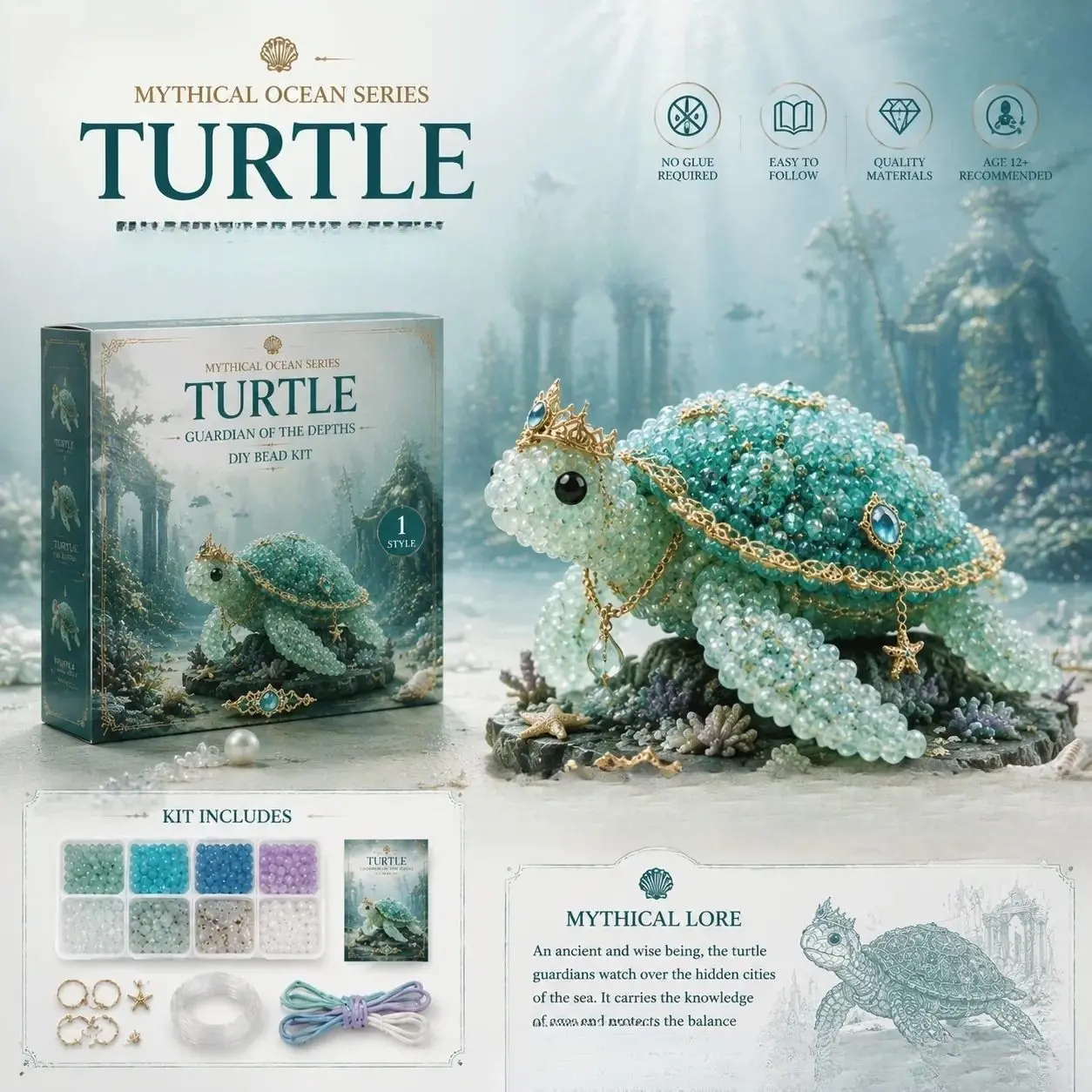 Mythical Ocean DIY Bead Kit, Creative Jewelry Making Set, Fun Craft Activity for Kids & Adults, Easy-To-Use Beading Supplies