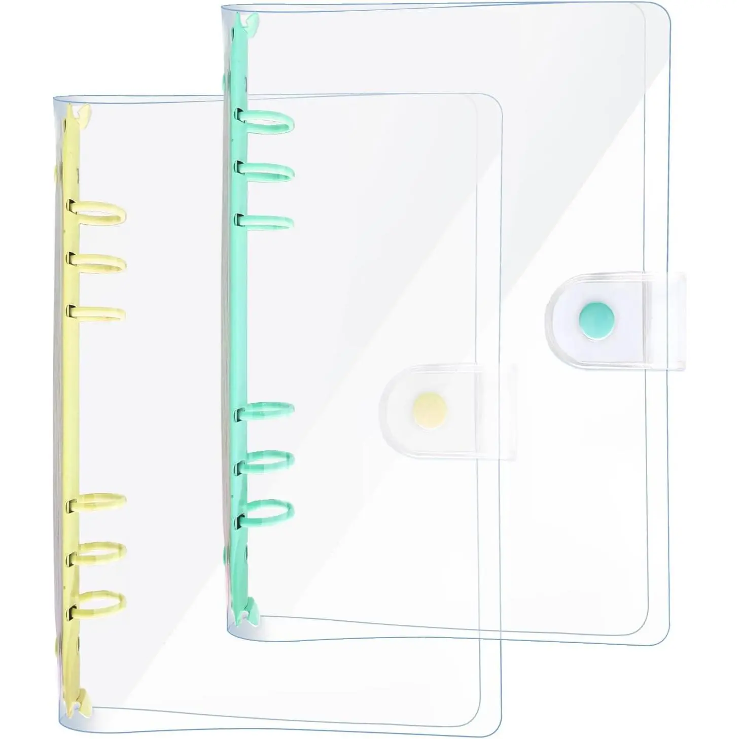 2 Pack A6 Soft PVC 6-Ring Binder Cover, Clear Budget Binder, Clear A6 6-Hole Planner Binder Cover, Milk Yellow Green Round Ring Binder Cover for Refillable Notebook