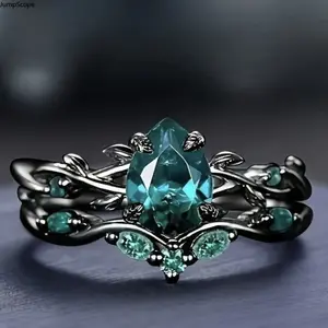Enchanted Forest Vine Teardrop Stone Ring for Female, Gothic and Alternative Styling, Alternative Proposals, Sentimental and Unique Gifts