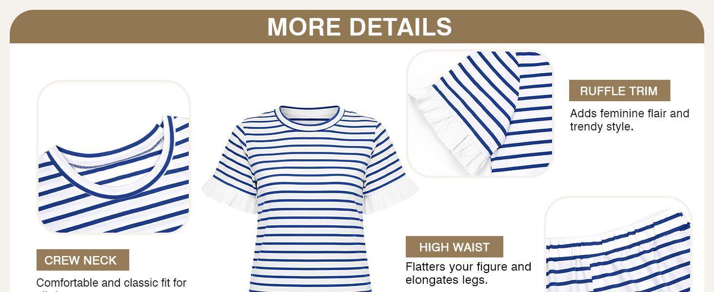 Womens 2 Piece Striped Shorts Set Ruffle Short Sleeve Tops Hight Waist Shorts Matching Sets Summer Vacation Outfits Womens 2 Piece Striped Shorts Set Ruffle Short Sleeve Tops Hight Waist Shorts Matching Sets Summer Vacation Outfits