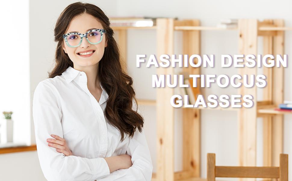 4 Pack Progressive Multifocus Reading Glasses for Women Blue Light Blocking Multifocal Readers with Spring Hinge