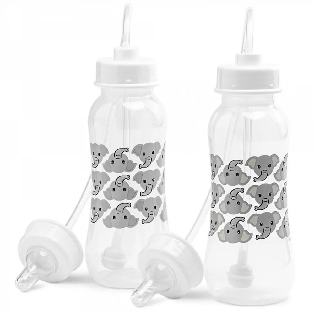 Hands-Free Baby Bottle - Anti-Colic Nursing System 9 oz Baby Bottle with Fast Flow Nipple/Teat 3m+ with Tube Straw Feeding System  Toddler (2 Bottles - Elephant)