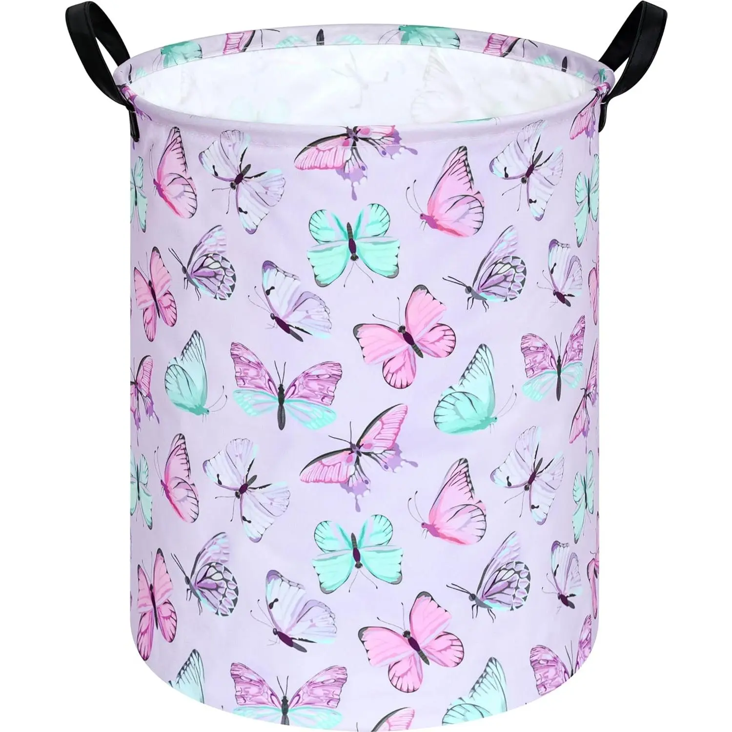 Cute Kids Laundry Hamper with Carry Handle - Home Organizer Storage Bin for Nursery Room, Kid Room, Purple Butterfly Clothes Basket