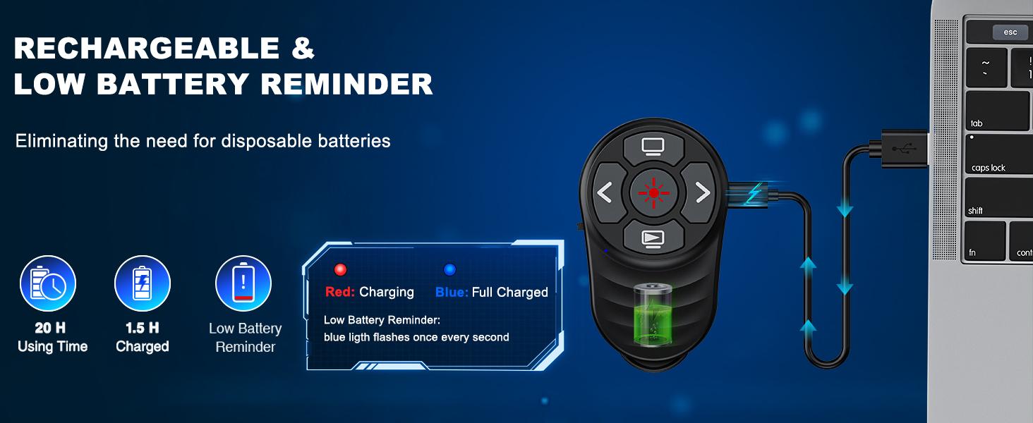2 in 1 Presentation Clicker with Laser Pointer Finger Ring Clicker Rechargeable Presentation Clicker Long Distance PPT Clicker Remote Wireless Clicker Laser Pointer for Classroom Teacher Projector