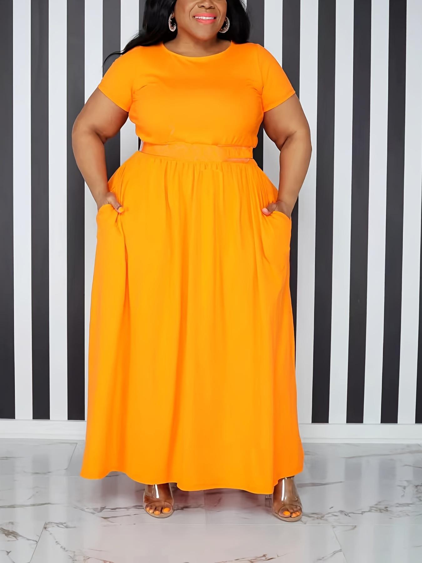 GGFL Women Solid Color High Waist Flared Short Sleeve Plus Size Midi Dress.Plus Size Solid Color High Waist Flowy Short Sleeve Midi Dress.Solid High Waist Flared Short Sleeve Plus Size Dress