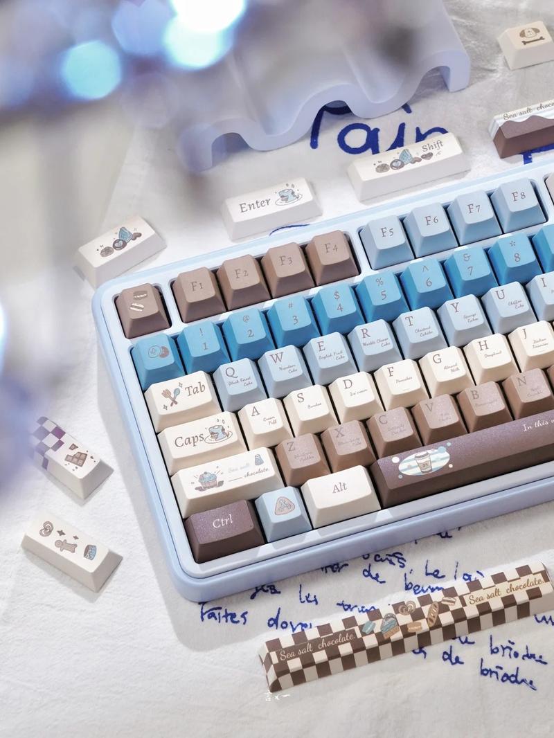 130 Keys PBT Keycaps Sea Salt Chocolate Theme Cute Keycaps Cherry Profile Dye Sublimation Custom Key Caps Set for Cherry Gateron MX Switches Mechanical Keyboards