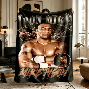 Comfortable Iron Mike Boxing Print Flannel Blanket, Soft Warm Anti-Pilling, Ideal for Nap, Camping, Travel, All Seasons Gift