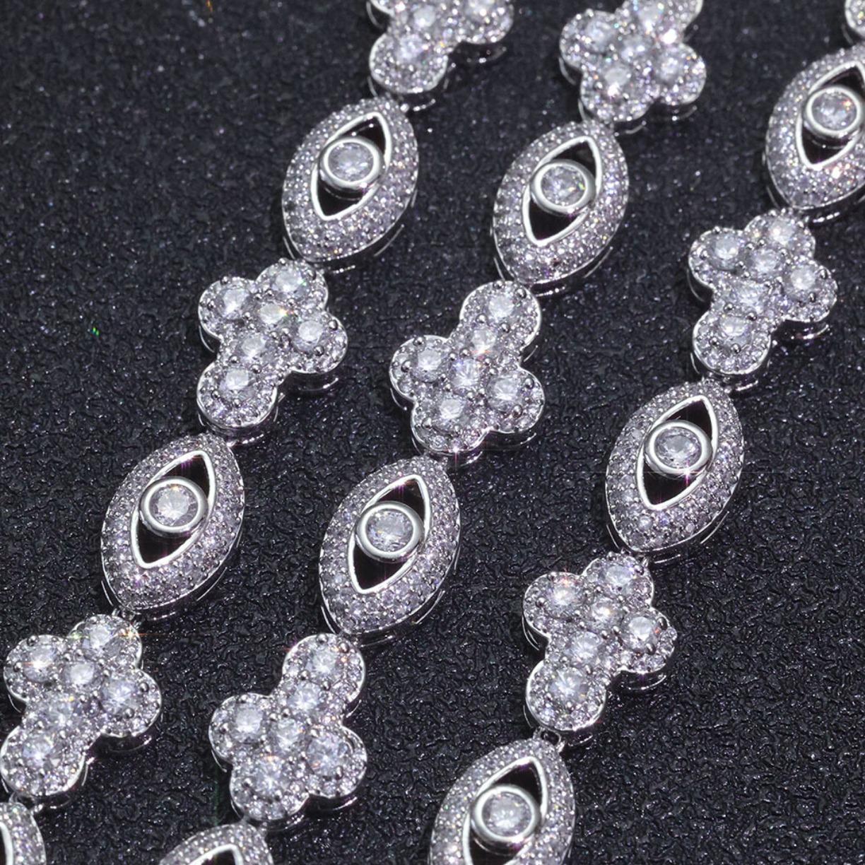 Eye Cross Cuban Chain Moissanite Bracelet S925 Silver Moissanite Hip Hop Jewelry Micro Pave Design Gift for Men Women