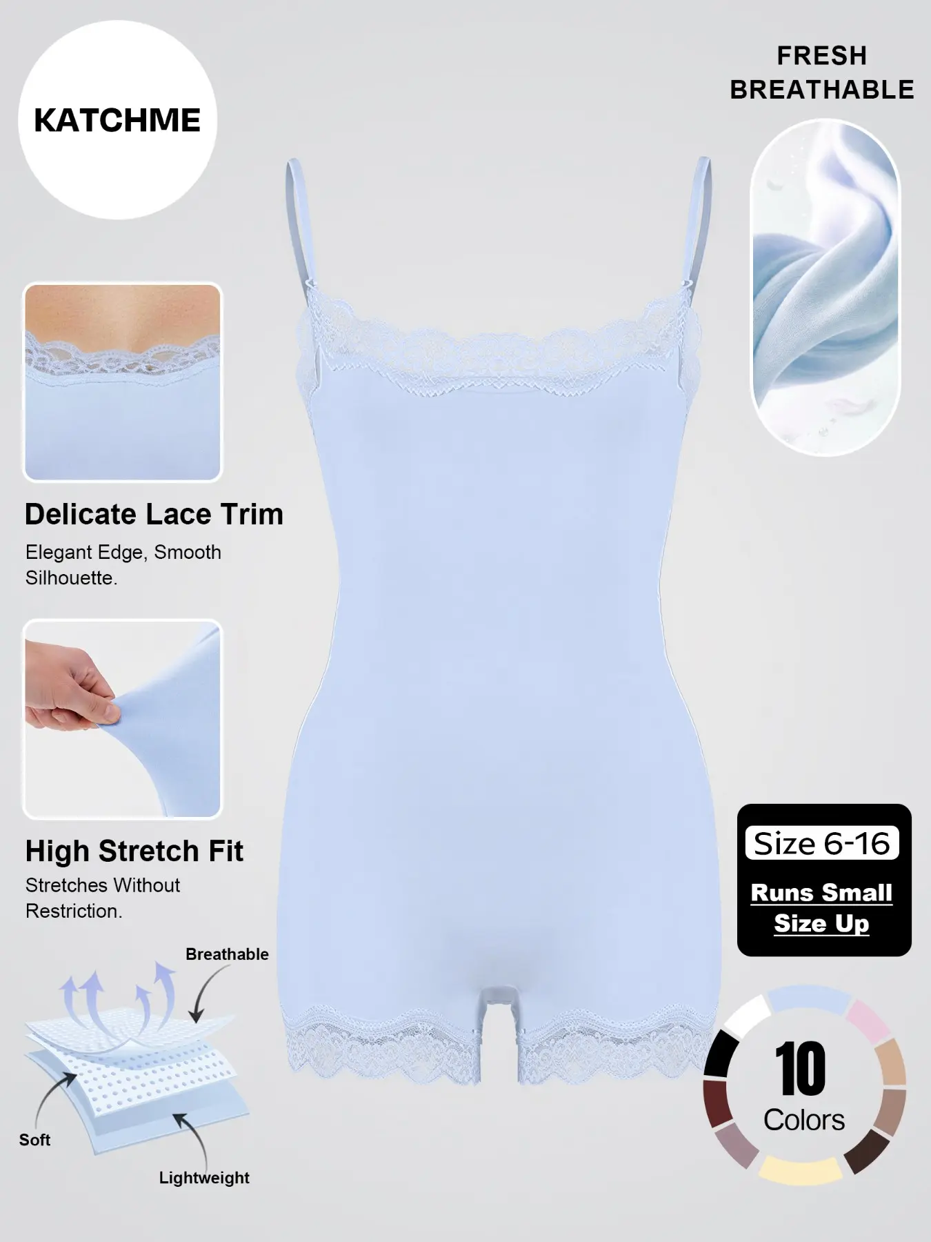 Women's Workout Solid Color Thin Strap Lace Trim Stretch Playsuit, Lightweight Slightly Sheer Adjustable Strap Quick-Drying Flattering Bodysuit, Flexible Seamless Sweat-Wicking Outdoor Clothing #TikTokMadeMeBuyIt #SummerEssentials
