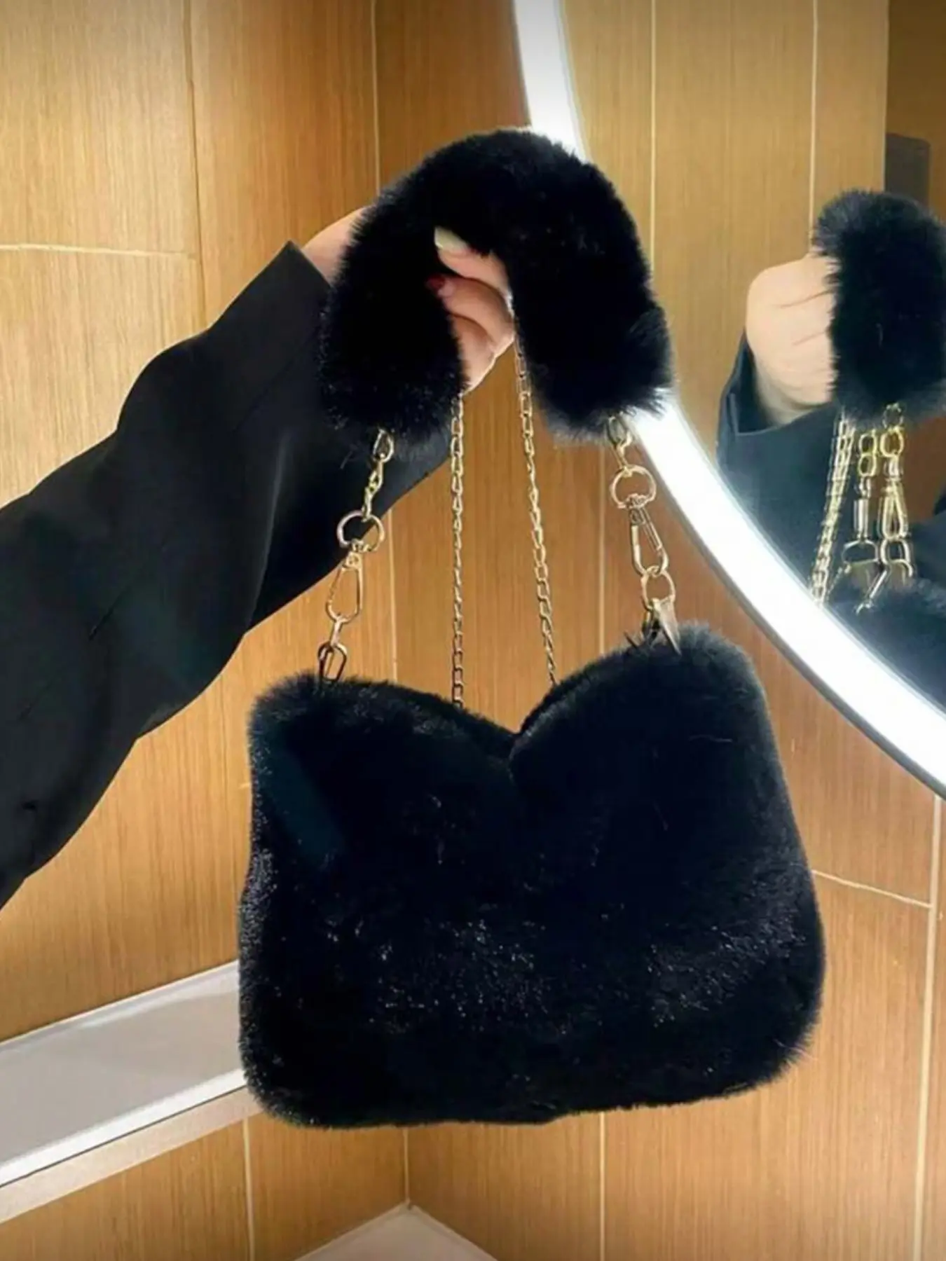 New Plush Small Square Bag, Crossbody Bag, Fashion Chain Plush Bag, Autumn Winter Korean Style Small Square Bag