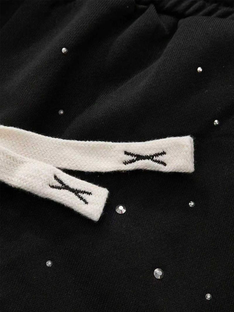 Men's Street Style Straight Leg Sweatpants, Design Sense American Fashion Rhinestone Embroidery, Unisex Casual Pants for Daily Wear, Casual Sporty Trousers