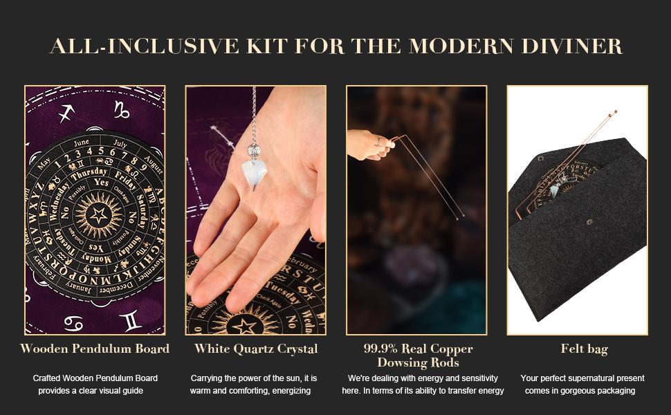 Copper Dowsing Rods - 2PCS Divining Rods+Dowsing Pendulum + Divination Mat- for Ghost Hunting Tools, Divining Water, Treasure, Buried Items Etc